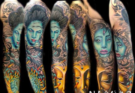 花臂佛像纹身图案