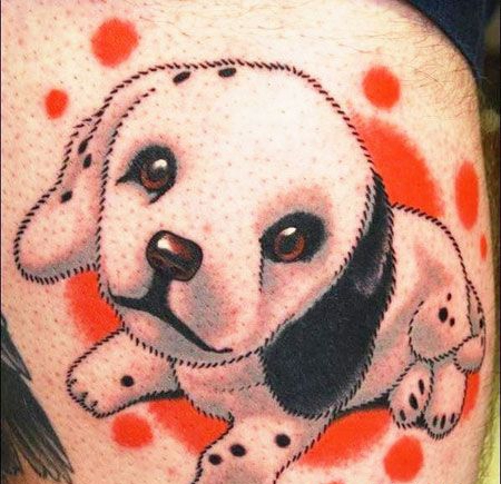 大腿可爱的小狗纹身图案