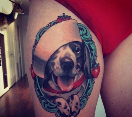 大腿小狗纹身图案