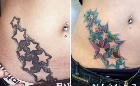 腰侧的星星纹身图案