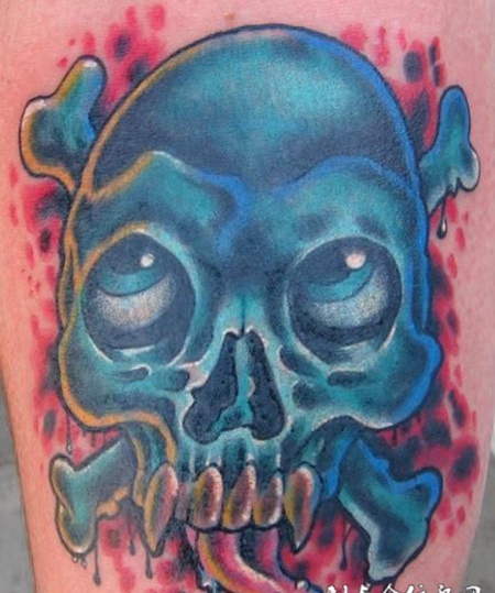 大腿上的骷髅头纹身图案