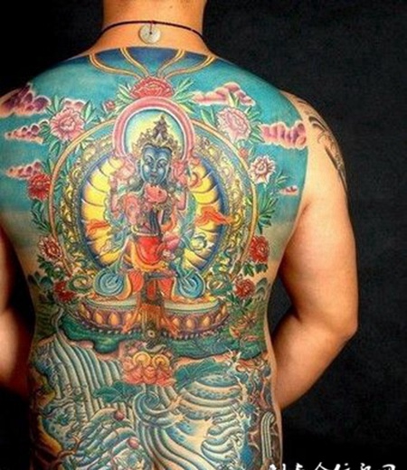 满背蓝度母纹身图案