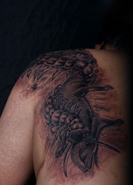 肩部蜥蜴蜈蚣纹身图案