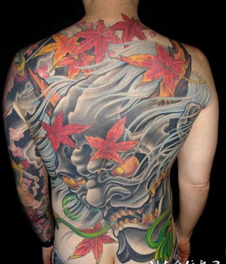 满背枫叶般若纹身图案