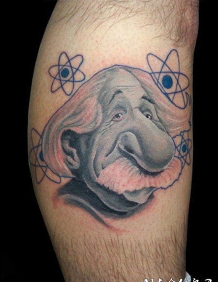 小腿上的卡通科学家纹身图案