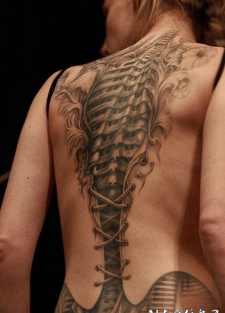 满背骨骼纹身图案