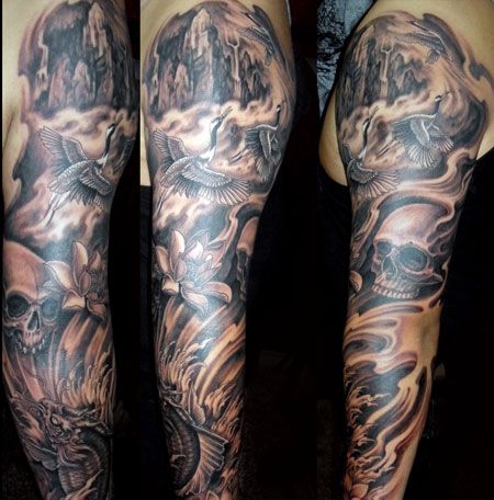 花臂帅气仙鹤纹身图案