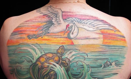 背部仙鹤纹身图案