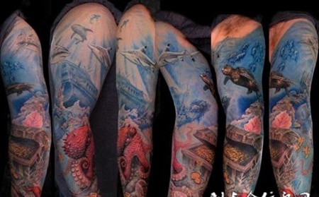 花臂章鱼箱子纹身图案