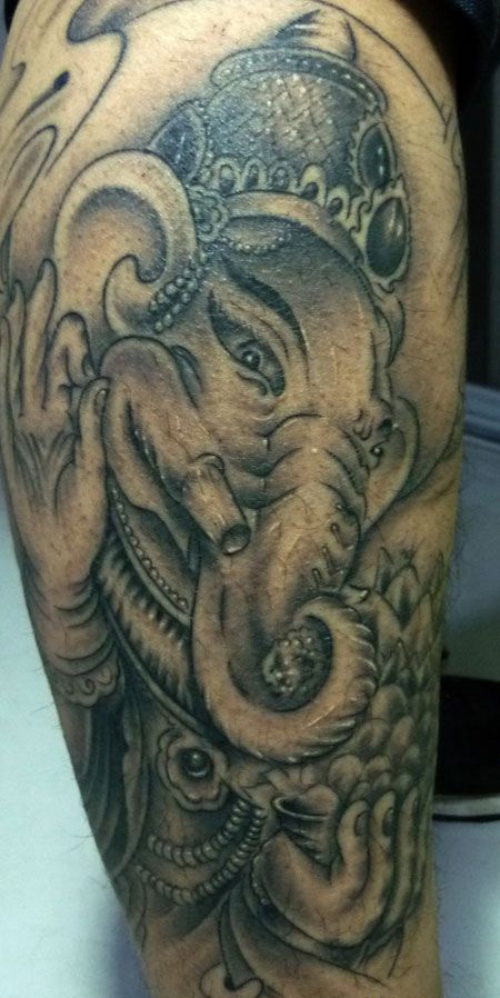 黑白象神纹身图案