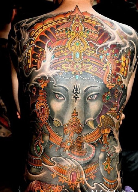 满背象头神纹身图案