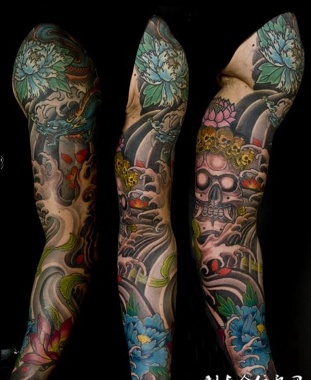 包臂嘎巴拉牡丹花纹身图案