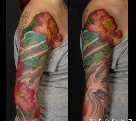 包大臂莲花纹身图案