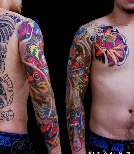 半胛莲花巴龙纹身图案