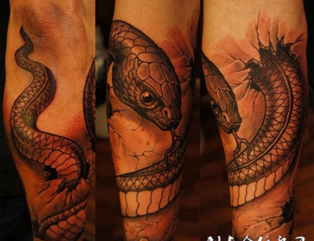 小臂上的毒蛇纹身图案