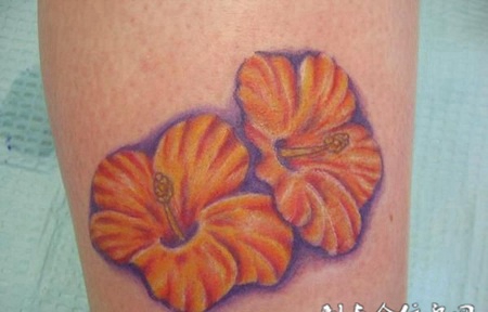 小臂上的木槿花纹身图案