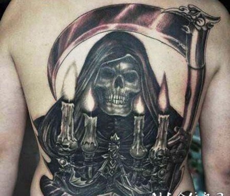 满背蜡烛死神纹身图案