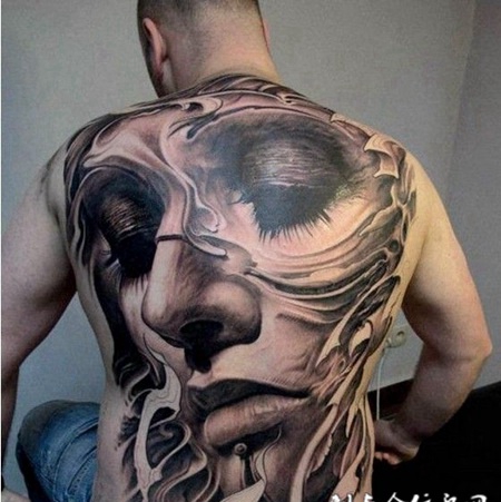 满背浪花美女纹身图案