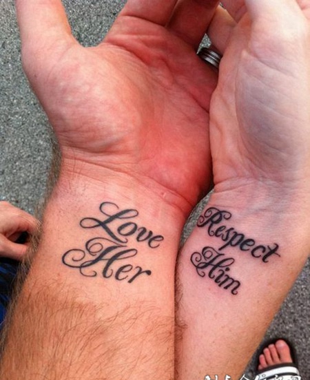 手腕上的英文情侣纹身图案