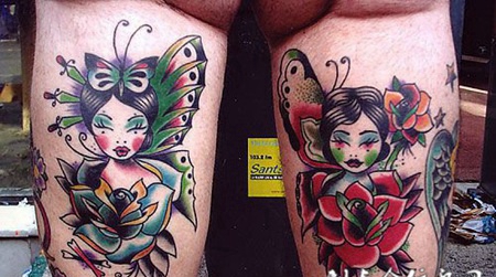 大腿上的蝴蝶精灵纹身图案