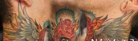 脖子上长翅膀的心纹身图案