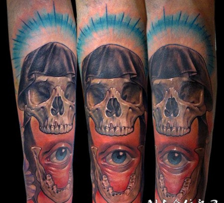 小臂是的骷髅眼睛纹身图案