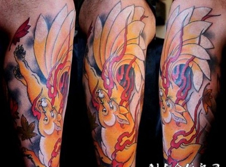 包大臂九尾狐纹身图案