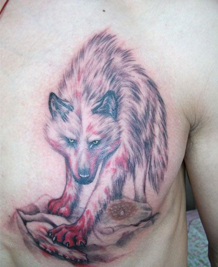 胸部个性血狼纹身图片