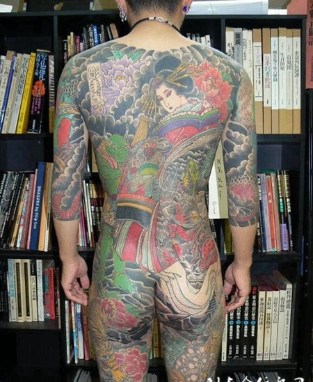 全胛艺妓牡丹花纹身图案