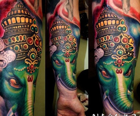 小臂上的象神纹身图案