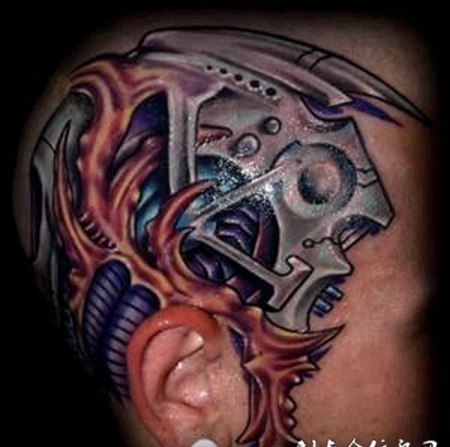 头上的机械恶魔纹身图案