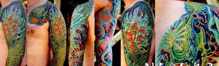 半胛恶魔与心脏纹身图案