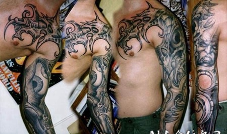 半胛恶魔机械纹身图案