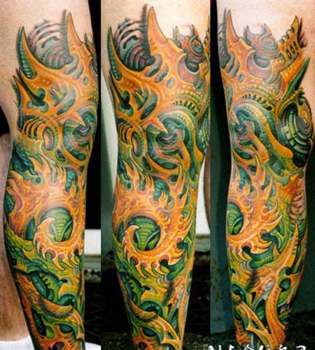 包腿机械骨质纹身图案