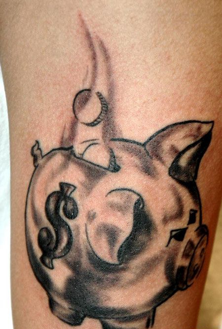 大臂小猪储蓄罐纹身图案