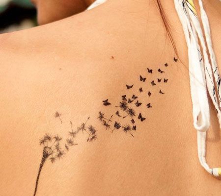 背部小清新蒲公英纹身图案