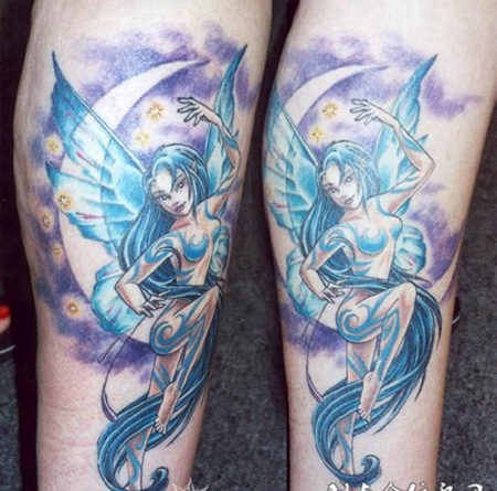 小腿上的月光精灵纹身图案
