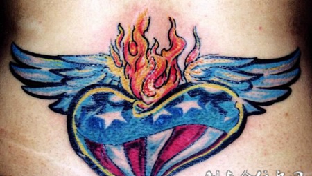 后腰上的翅膀心纹身图案