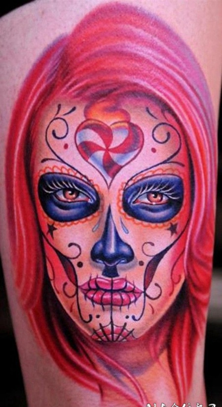 大腿上的deadgirl纹身图案