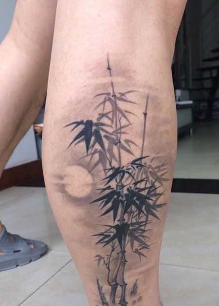 小腿竹子纹身图案