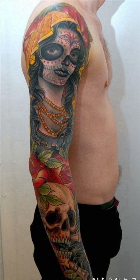 花臂deadgirl骷髅头纹身图案