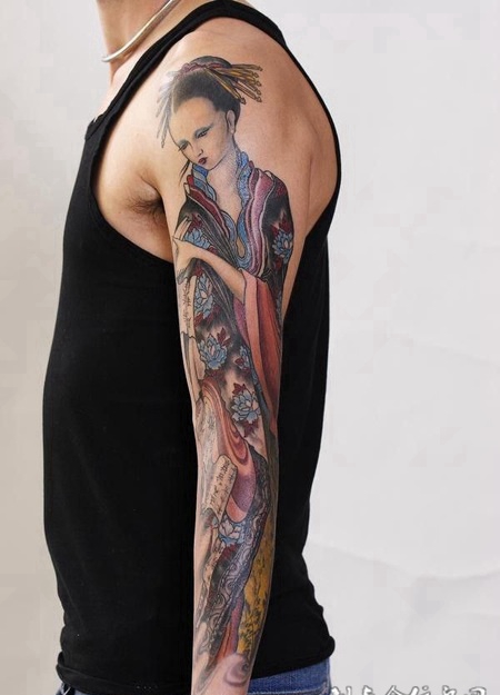 花臂日式艺妓纹身图案