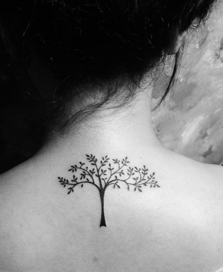 美女背部小树纹身图片
