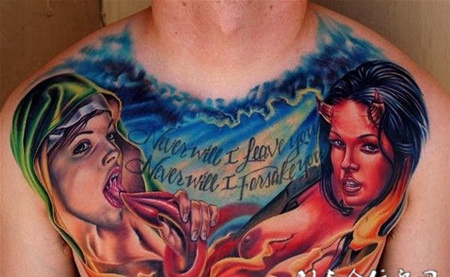 花胸美女恶魔纹身图案