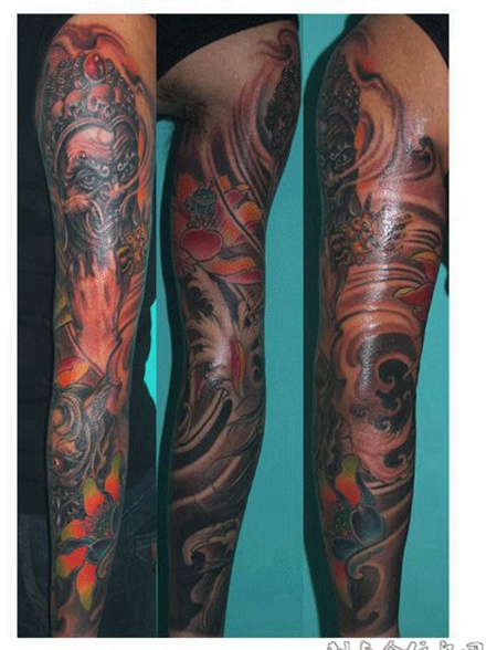 花臂大黑天水中莲花纹身图案