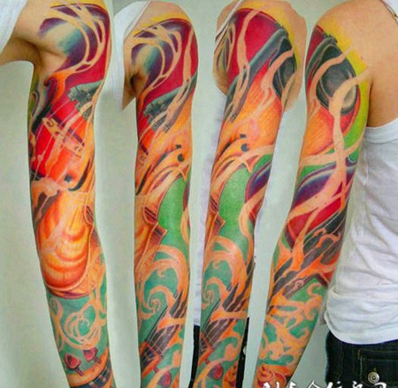 花臂吉他纹身图案