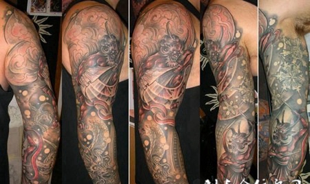 花臂风神雷神龙纹身图案