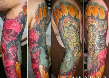 花臂骷髅恶魔纹身图案