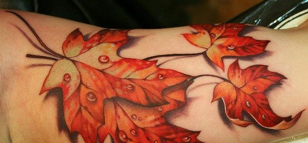 手臂飘落的叶子纹身图片
