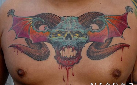 花胸骷髅恶魔纹身图案